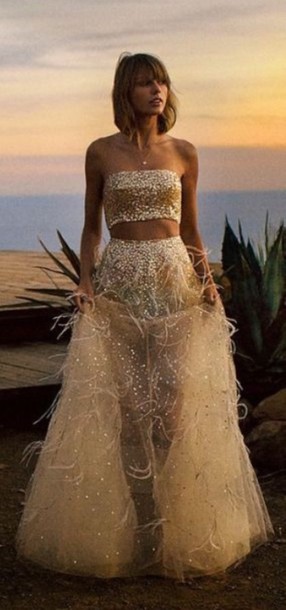 gold feather gown