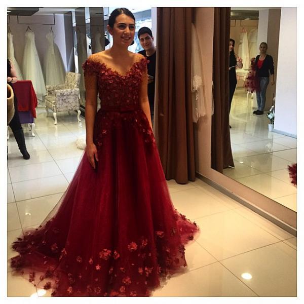 Prom Dress Prom Dresses Floral Appliques Formal OfftheShoulder Puffy