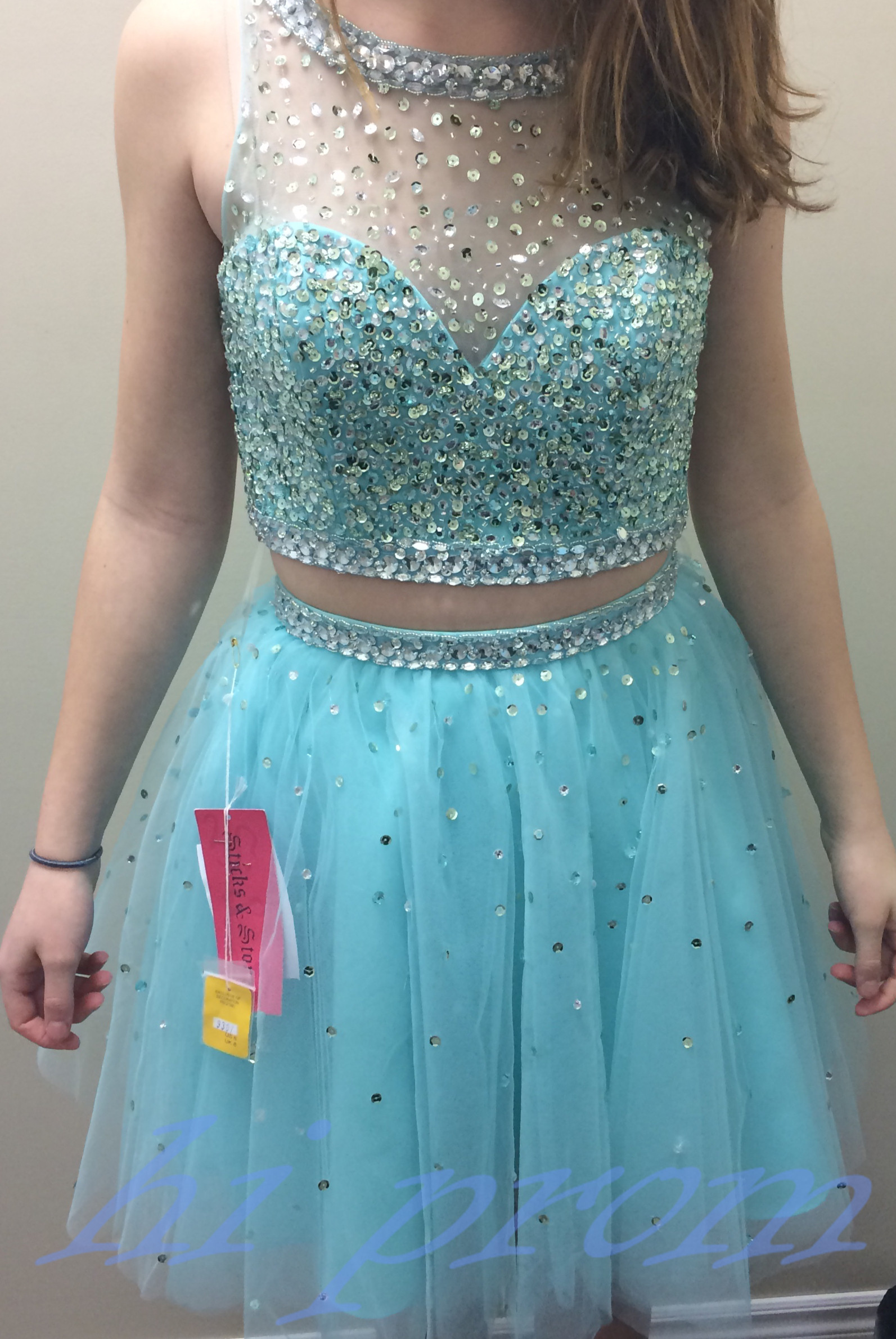 light blue sparkly homecoming dress